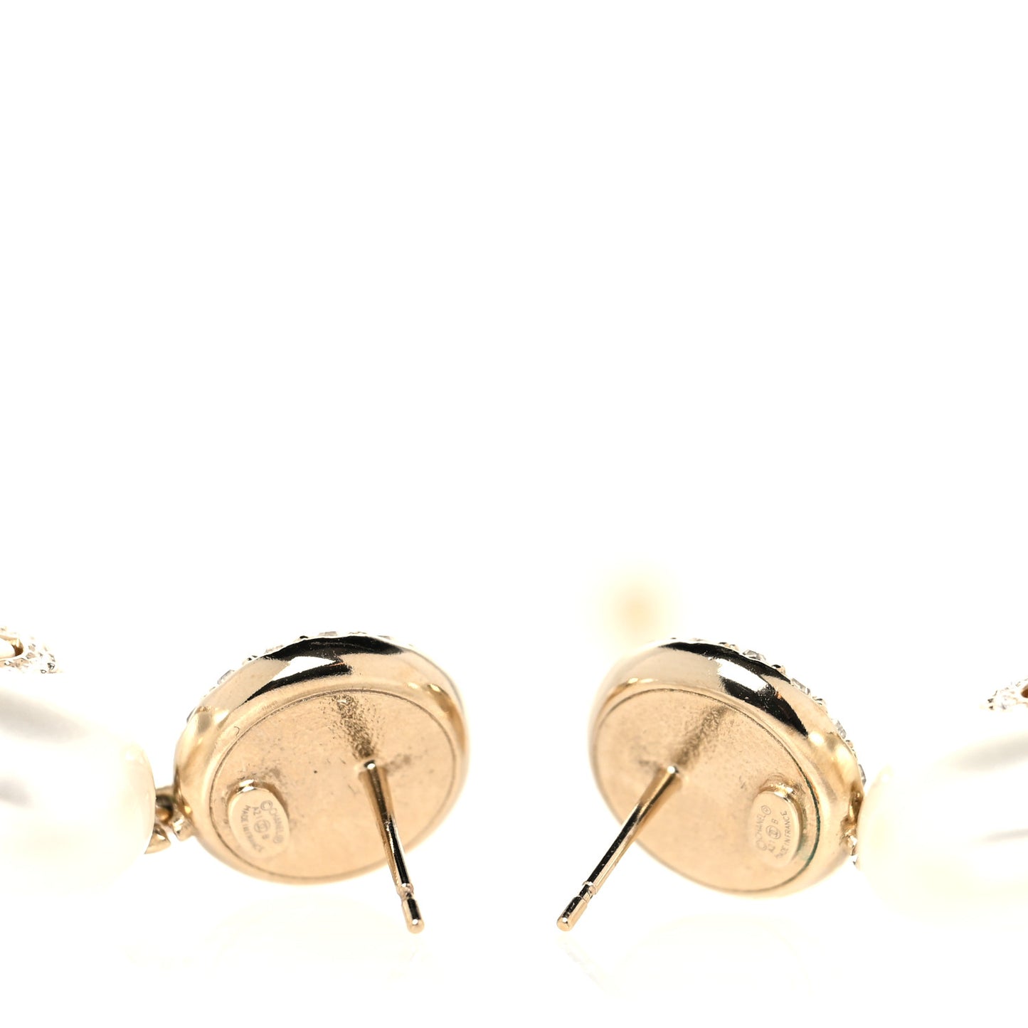 Pearl Crystal CC Heart Drop Earrings Gold
