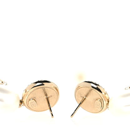 Chanel Pearl Crystal CC Heart Drop Earrings Gold 3 of 4