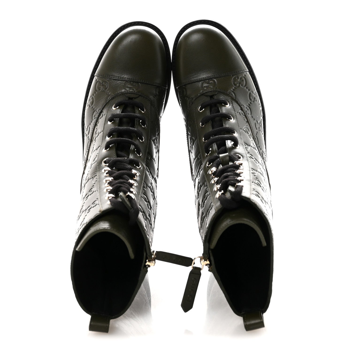 Gucci Guccissima Calfskin Lace Up Ankle Boots 37 Luscious Green 2 of 10