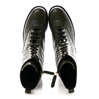 Gucci Guccissima Calfskin Lace Up Ankle Boots 37 Luscious Green 2 of 10
