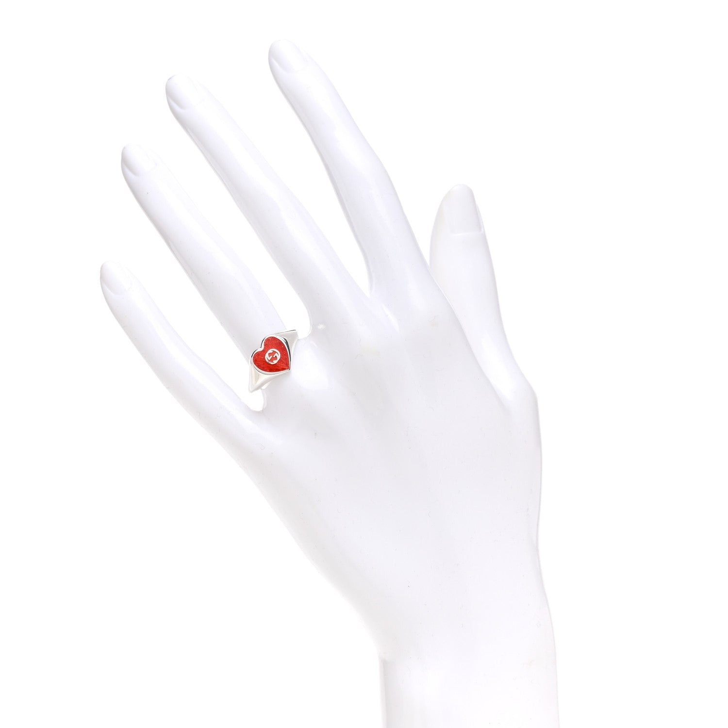 Gucci Sterling Silver Enamel GG Heart Ring Red 54 6.75 2 of 6