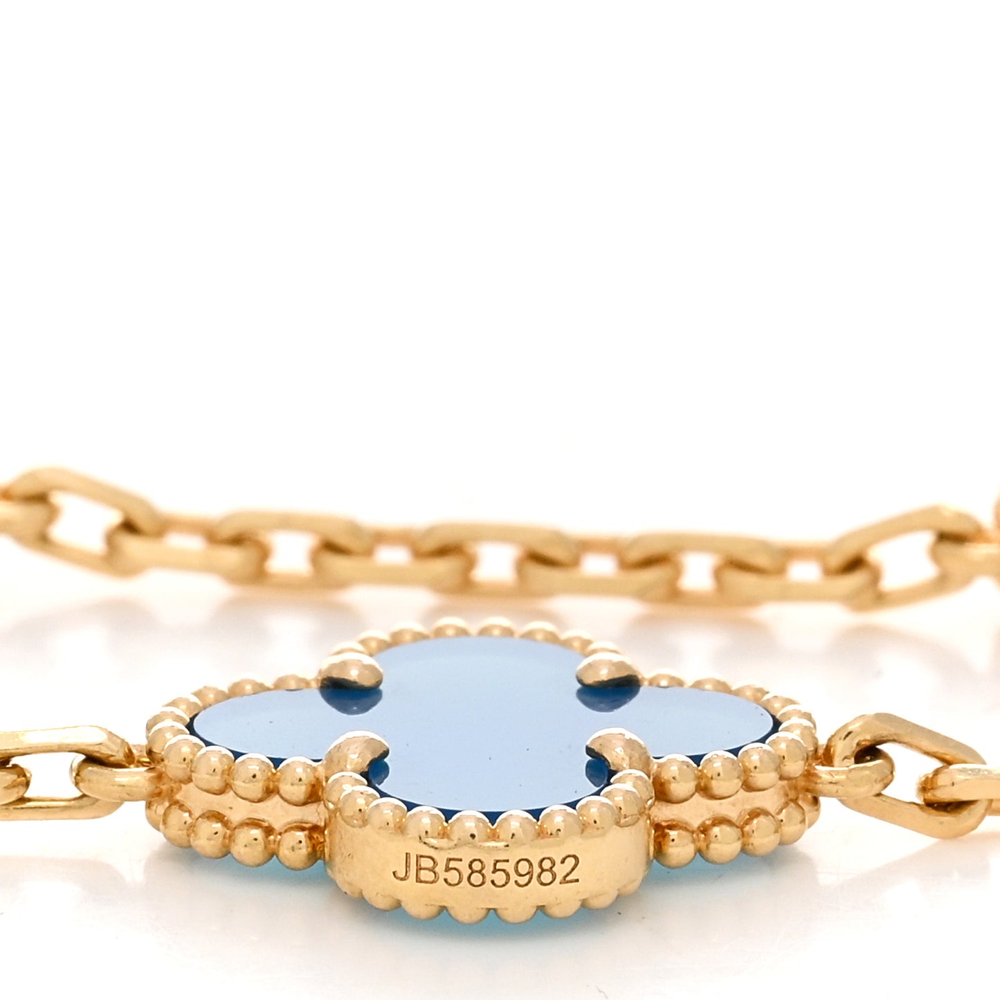 18K Yellow Gold Blue Agate 5 Motifs Vintage Alhambra Bracelet