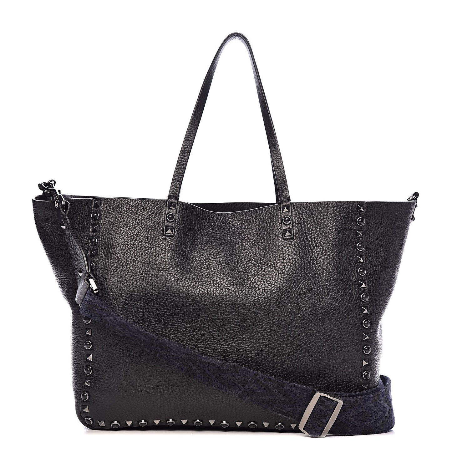 Stampa Alce Calfskin Medium Guitar Strap Rockstud Rolling Reversible Tote Black