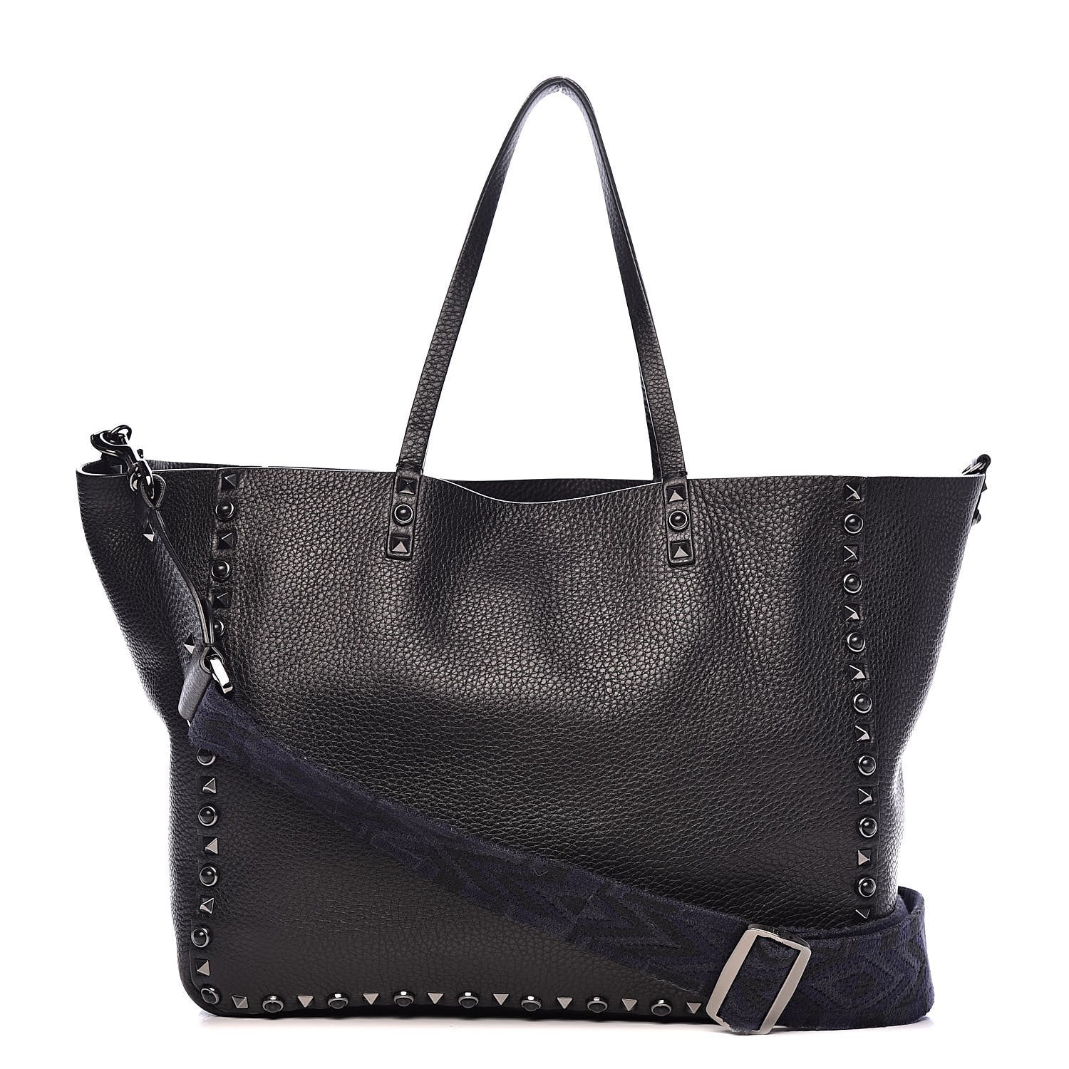 Valentino Garavani Stampa Alce Calfskin Medium Guitar Strap Rockstud Rolling Reversible Tote Black 3 of 19
