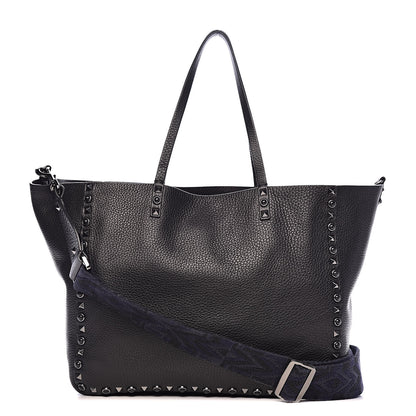 Valentino Garavani Stampa Alce Calfskin Medium Guitar Strap Rockstud Rolling Reversible Tote Black 3 of 19