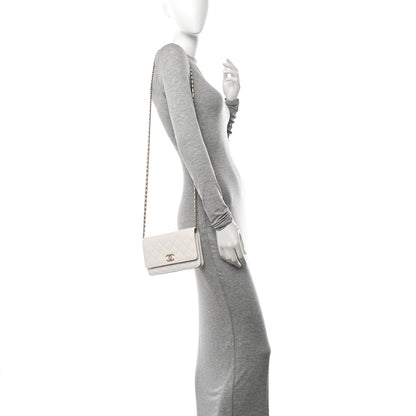 Chanel Caviar Quilted Perforated Metal CC Wallet On Chain WOC White 2 of 12