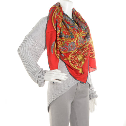 Hermes Cashmere Silk La Charmante Aux Animaux Scarf 140 Rouge Ardoise Vieil Or 2 of 7