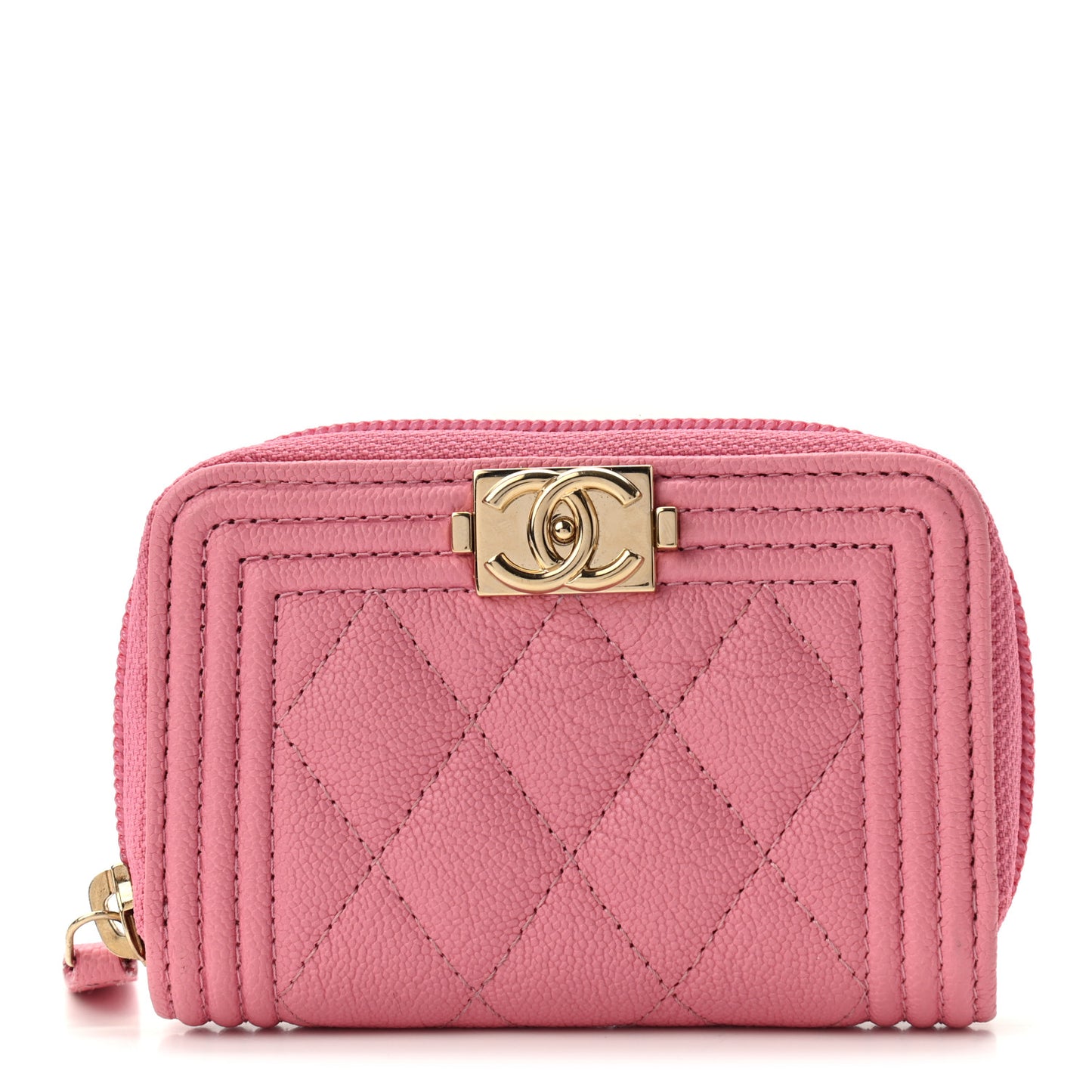 Caviar Quilted Boy Zip Around Coin Purse Wallet Pink