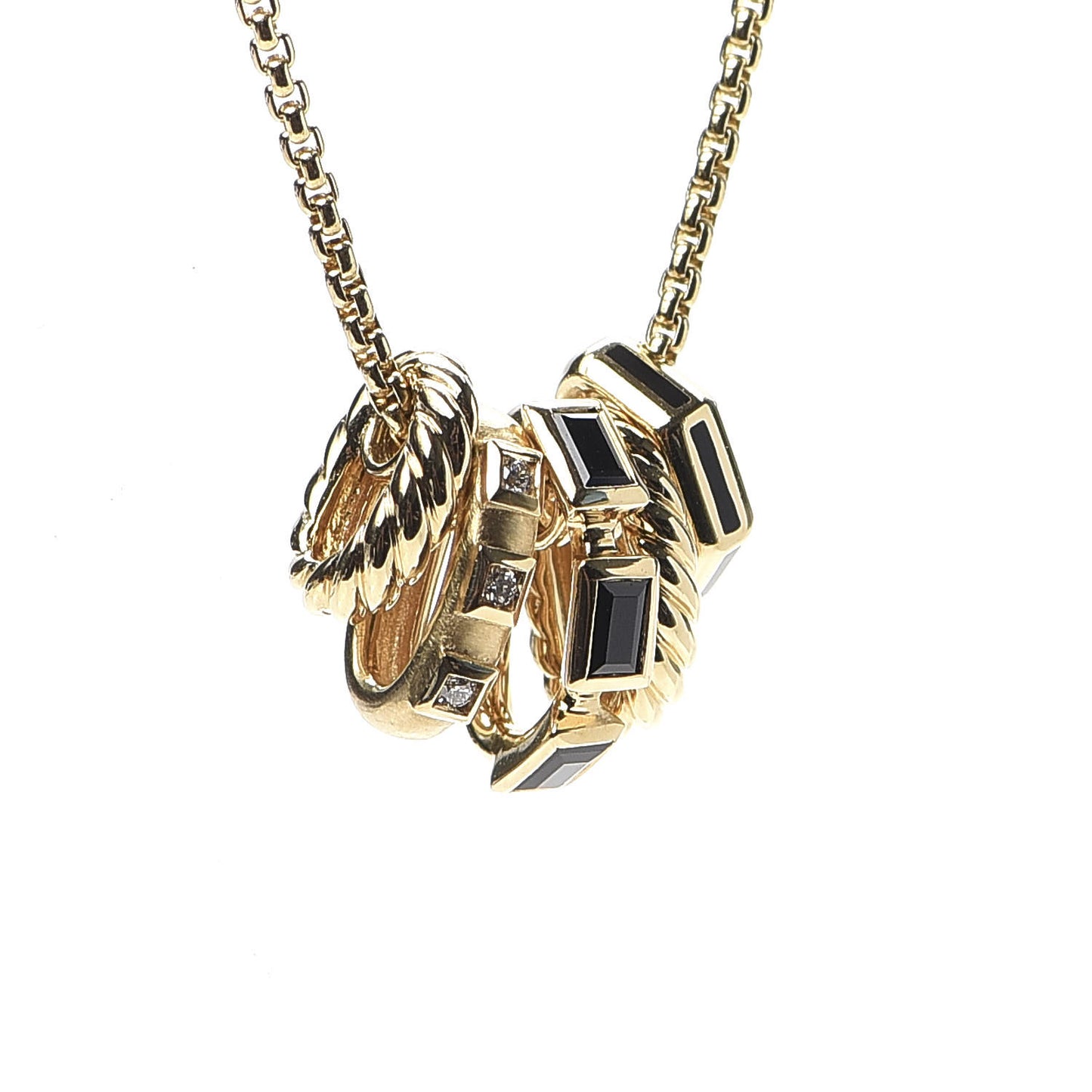 18K Yellow Gold Diamond Black Spinel Enamel Stax Pendant Necklace