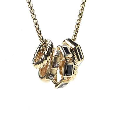 David Yurman 18K Yellow Gold Diamond Black Spinel Enamel Stax Pendant Necklace 4 of 5