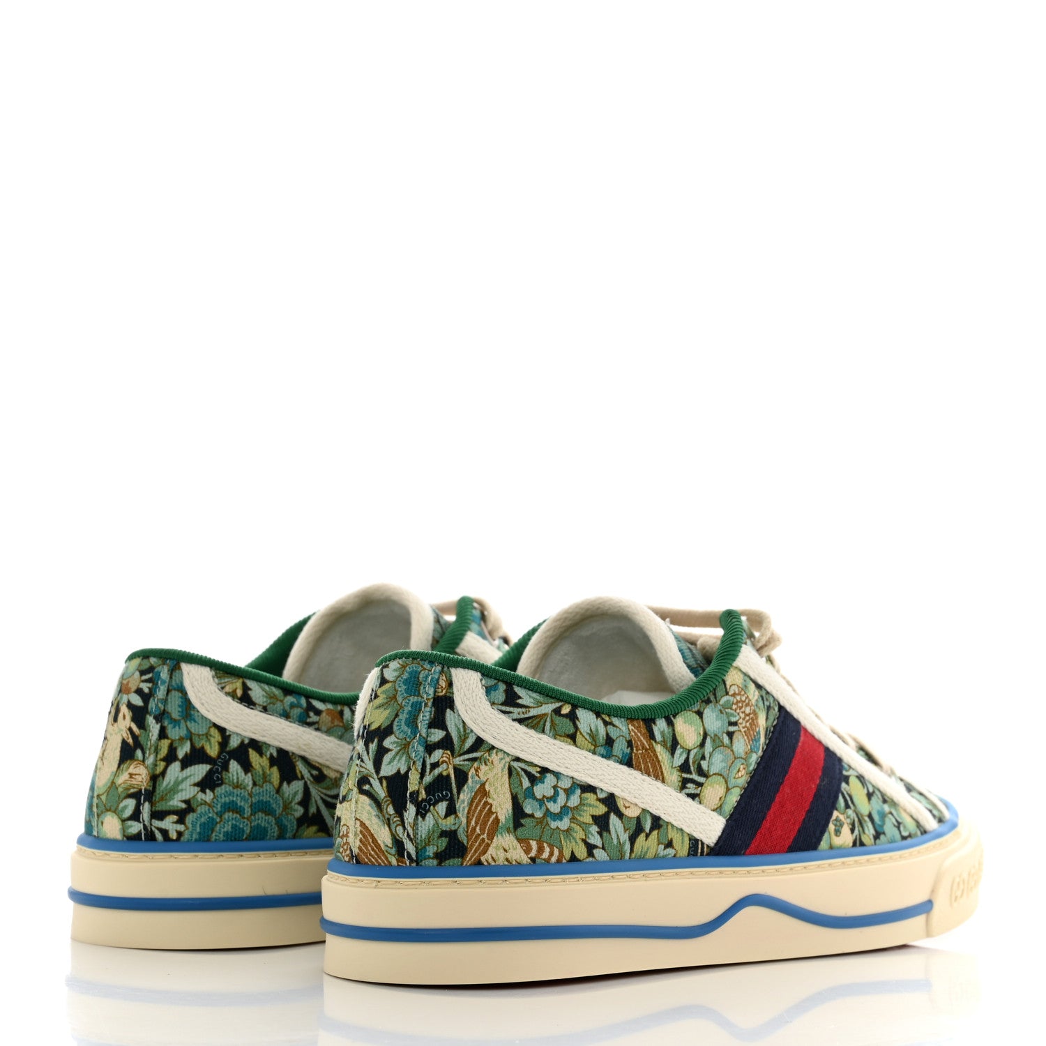 Gucci X LIBERTY OF LONDON Canvas Web Floral Print Womens 1977 Tennis Sneakers 37.5 Carta Acquamarine Navy Mystic White 4 of 8