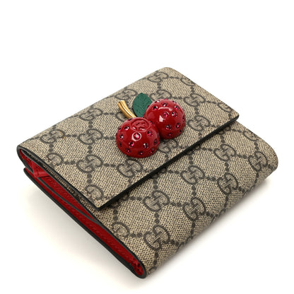Gucci GG Supreme Monogram Cherry Embellished Card Case Wallet Hibiscus Red 4 of 12