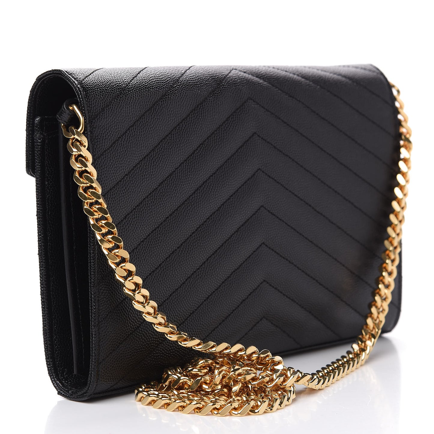 Grain De Poudre Matelasse Chevron Monogram Chain Wallet Black