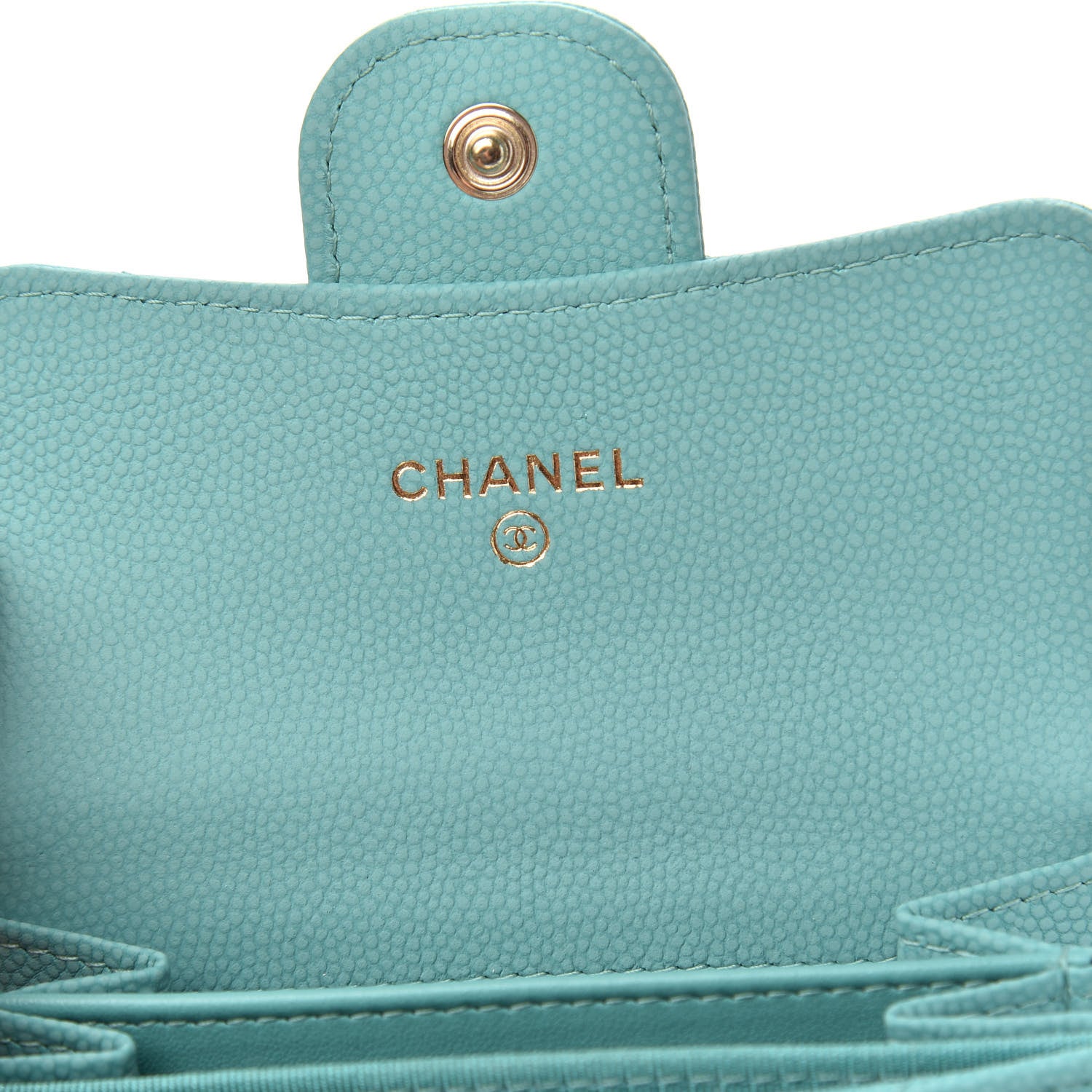 Chanel Caviar Flat Chevron Quilted Card Holder Wallet Green 6 of 9