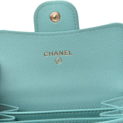 Chanel Caviar Flat Chevron Quilted Card Holder Wallet Green 6 of 9