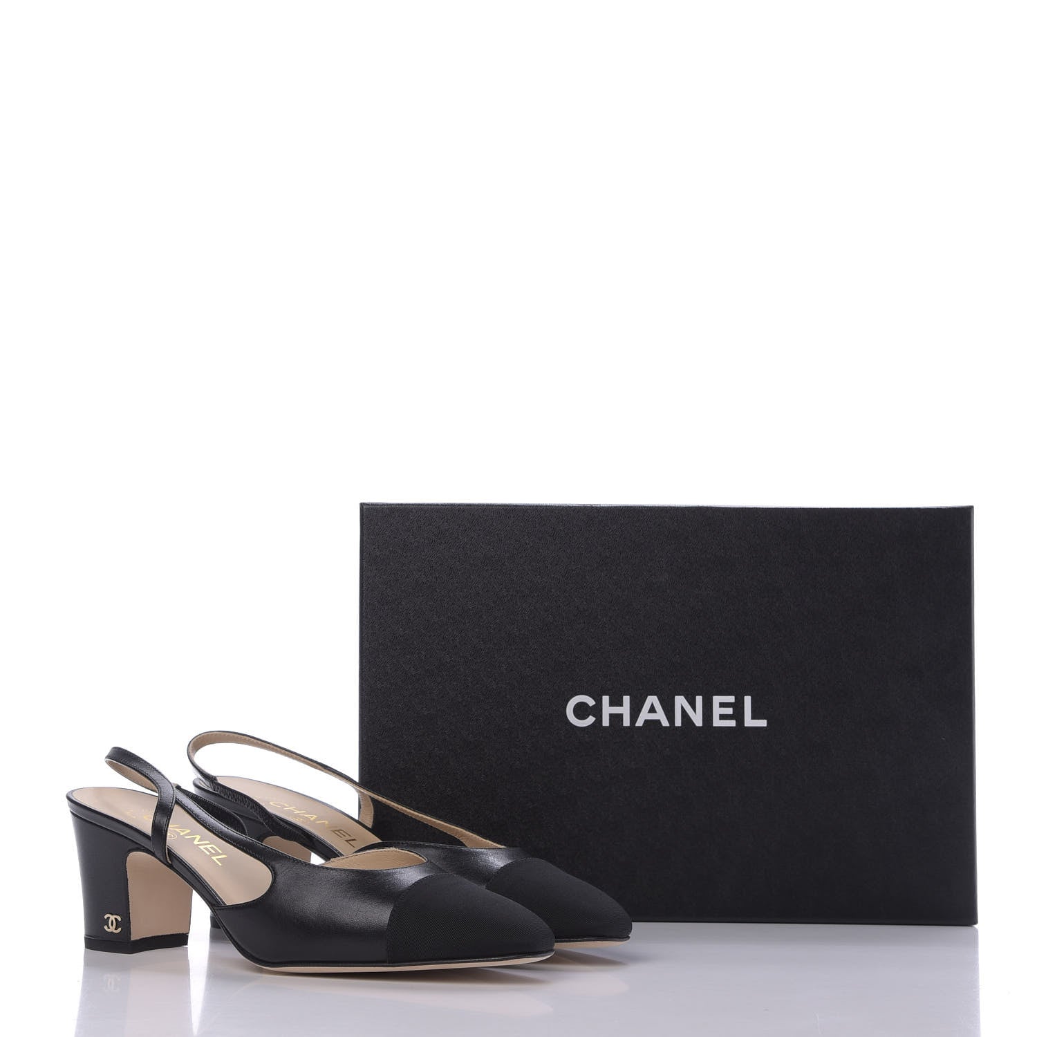 Chanel Goatskin Grosgrain Cap Toe CC Slingback Sandals 39.5 Black 9 of 9