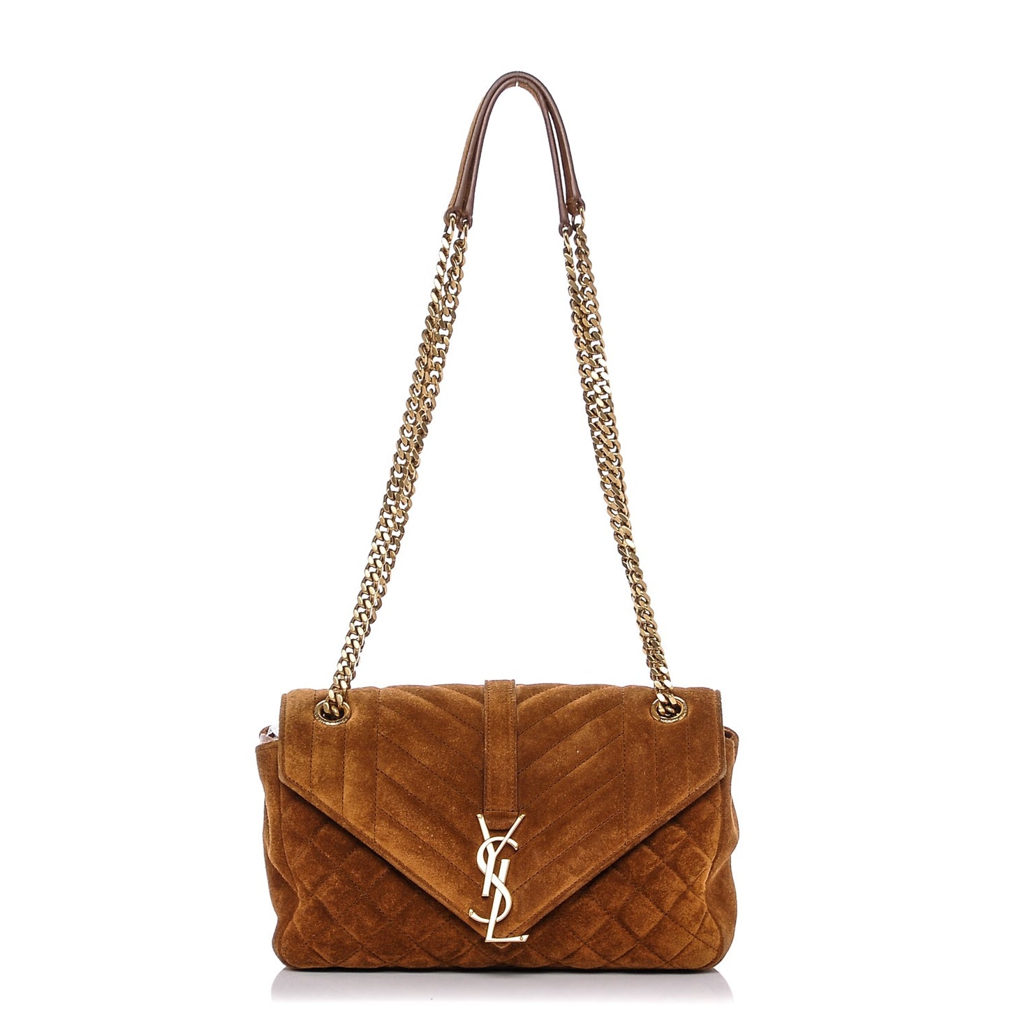 Suede Tri-Quilt Monogram Medium College Bag Ochre