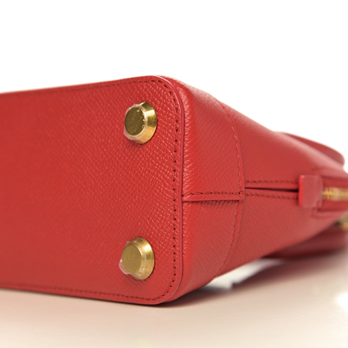 Signature Grained Calfskin Logo XXS Ville Top Handle Bag Rouge Coquelicot Black
