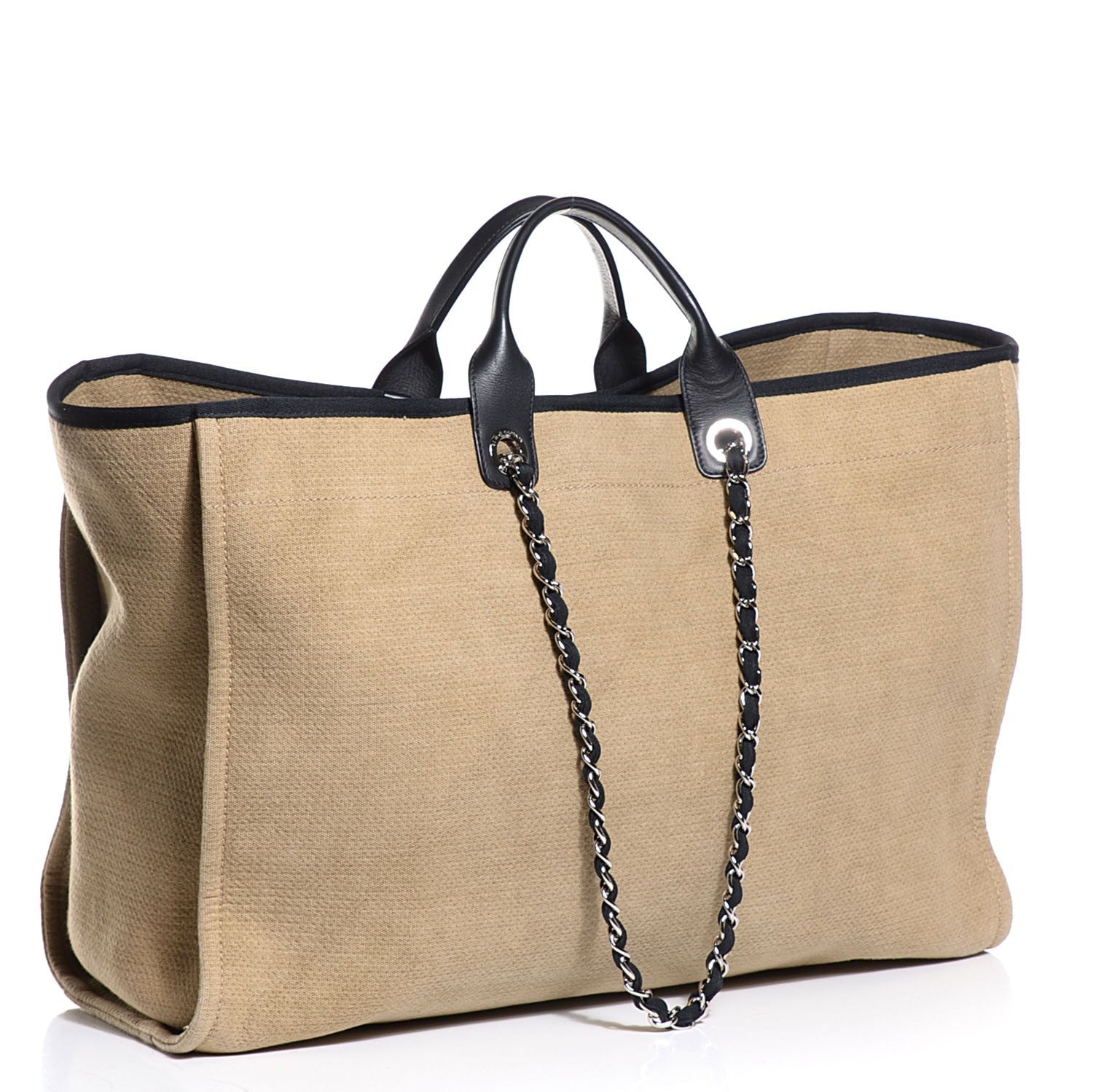 Chanel Canvas Deauville Large Tote Beige Black 3 of 7