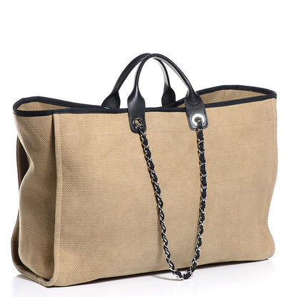 Chanel Canvas Deauville Large Tote Beige Black 3 of 7