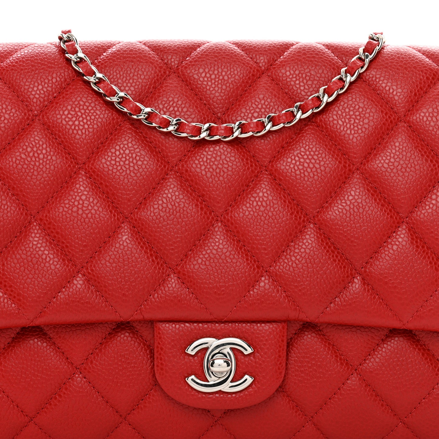 Caviar Quilted Clutch With Chain Flap Red