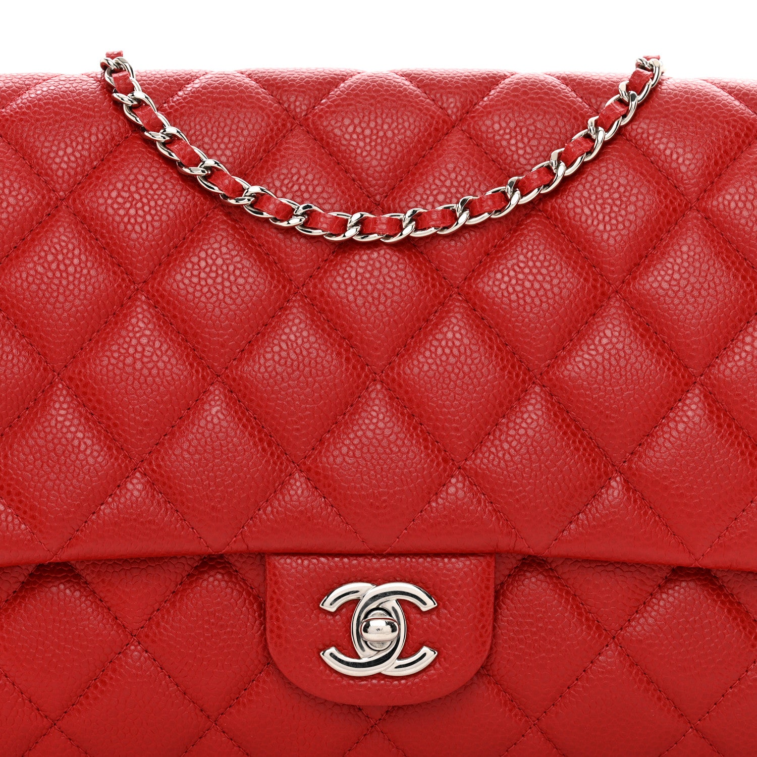 Chanel Caviar Quilted Clutch With Chain Flap Red 5 of 10