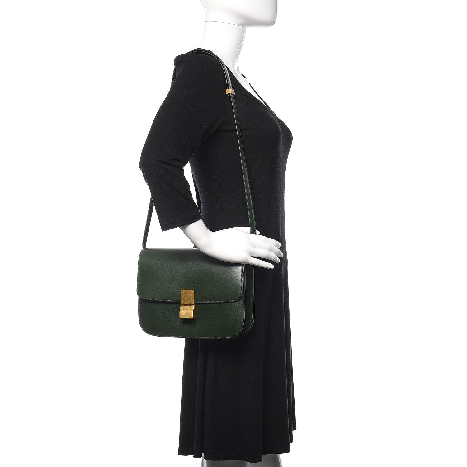 Celine Box Calfskin Medium Classic Box Flap Bag Dark Green 2 of 12