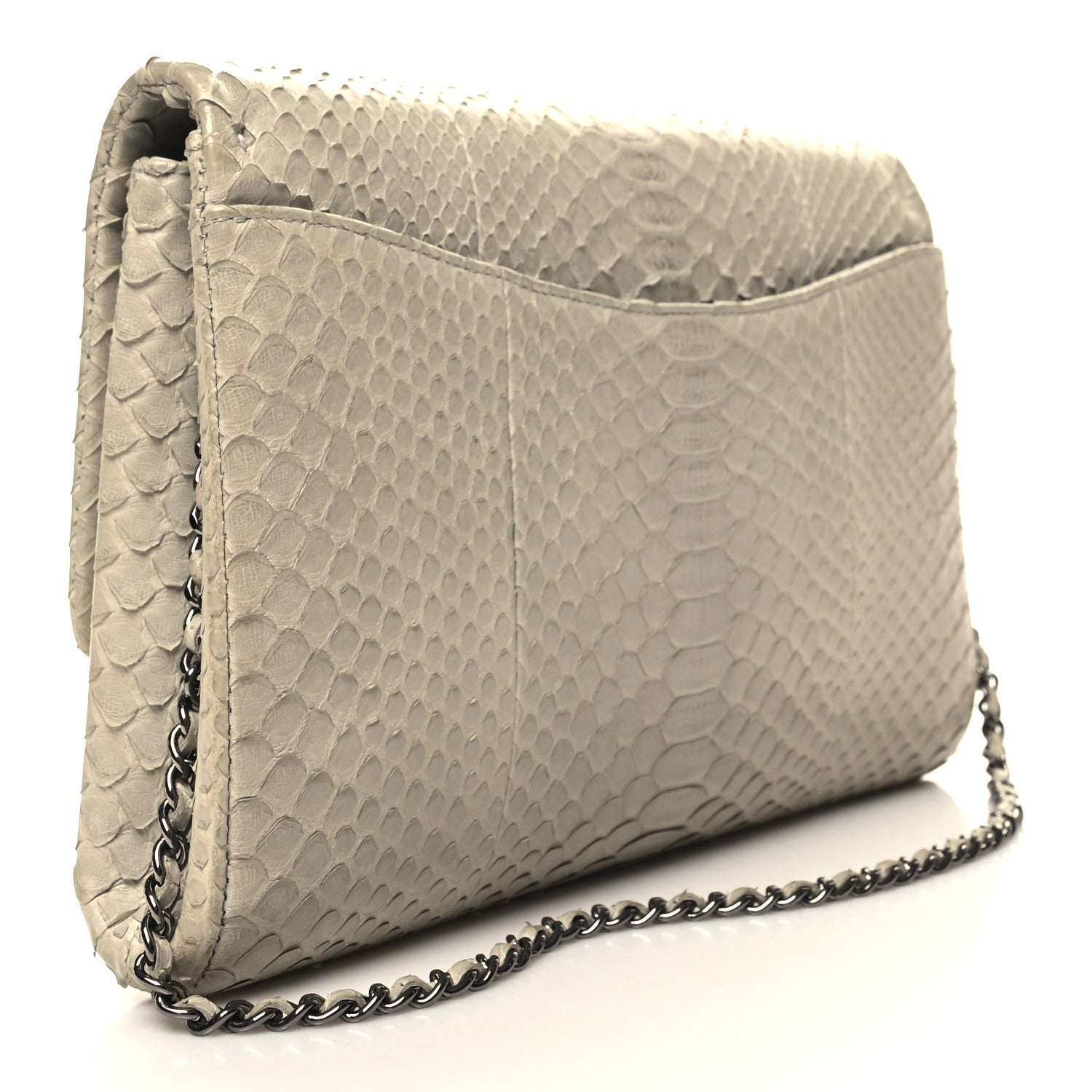 Chanel Snakeskin Clutch With Chain Flap Light Grey 3 of 13