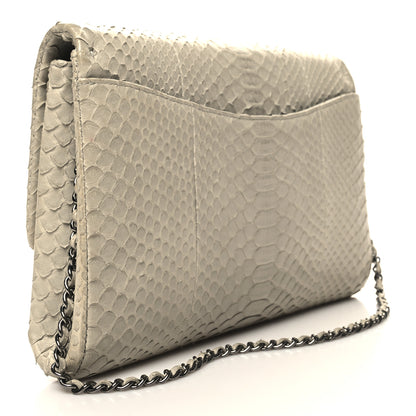 Chanel Snakeskin Clutch With Chain Flap Light Grey 3 of 13