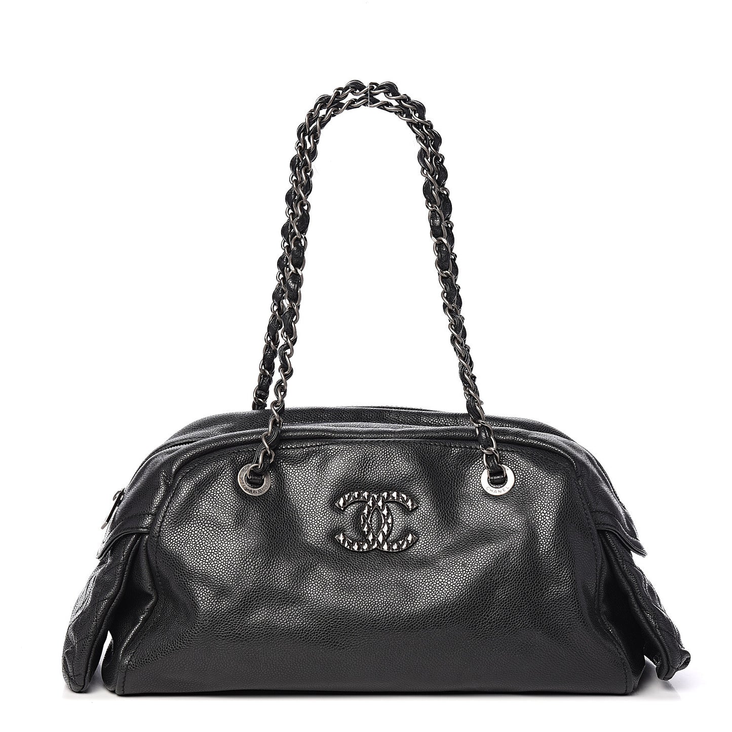 Glazed Caviar Quilted Mademoiselle Bowling Bag Black