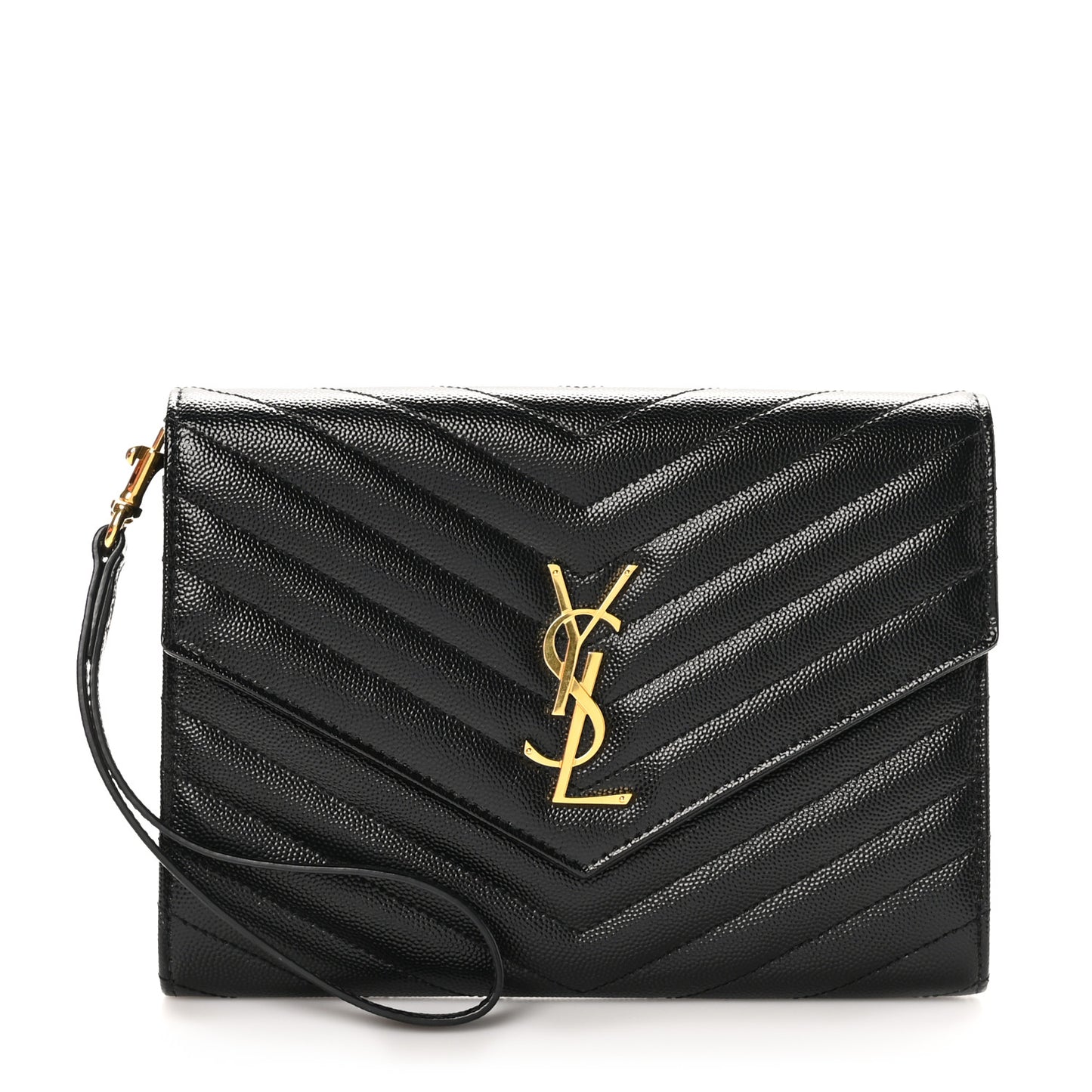 Grain De Poudre Matelasse Chevron Monogram Envelope Clutch Black