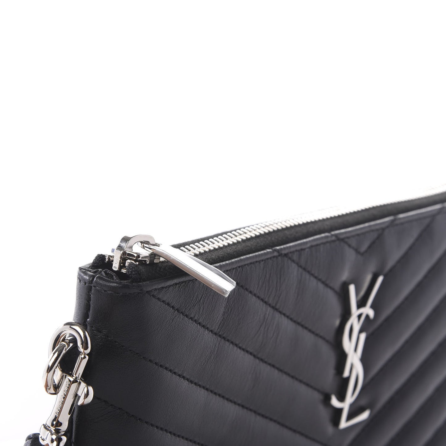 Calfskin Matelasse Chevron Monogram A5 Wristlet Black
