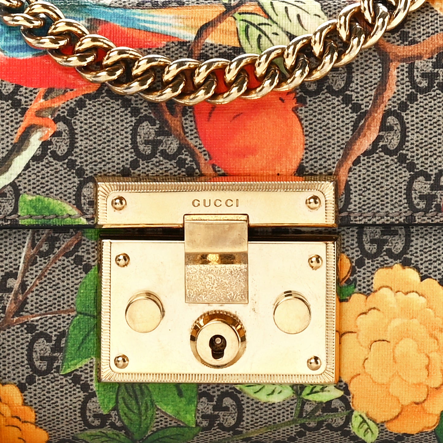 GG Supreme Monogram Tian Small Padlock Shoulder Bag Beige Multicolor New Acero