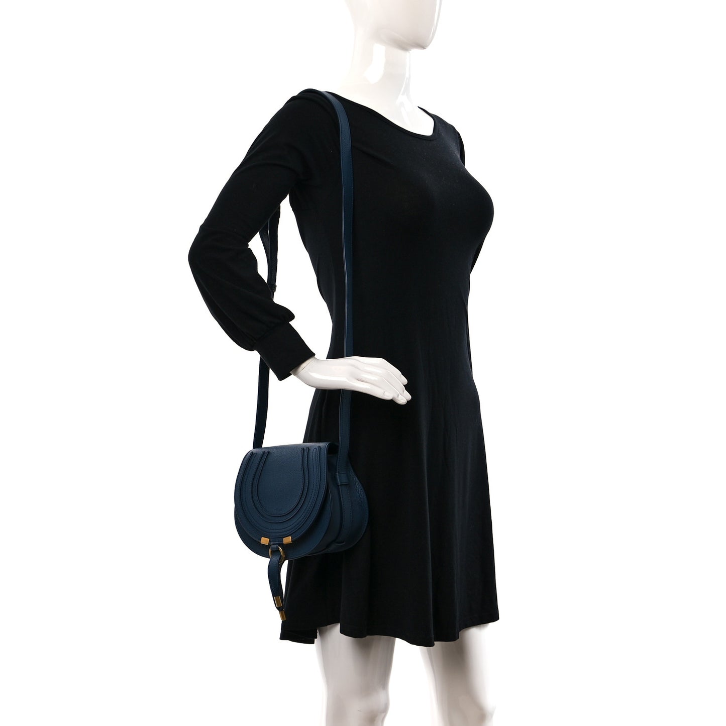 Grained Calfskin Small Marcie Saddle Bag Navy