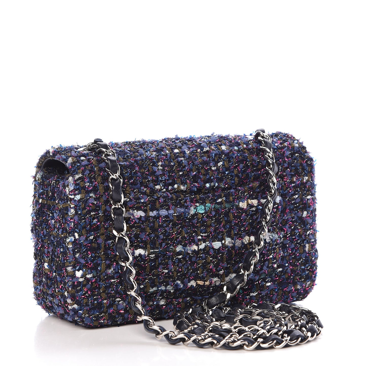 Tweed Quilted Mini Rectangular Flap Blue Purple Khaki Pink