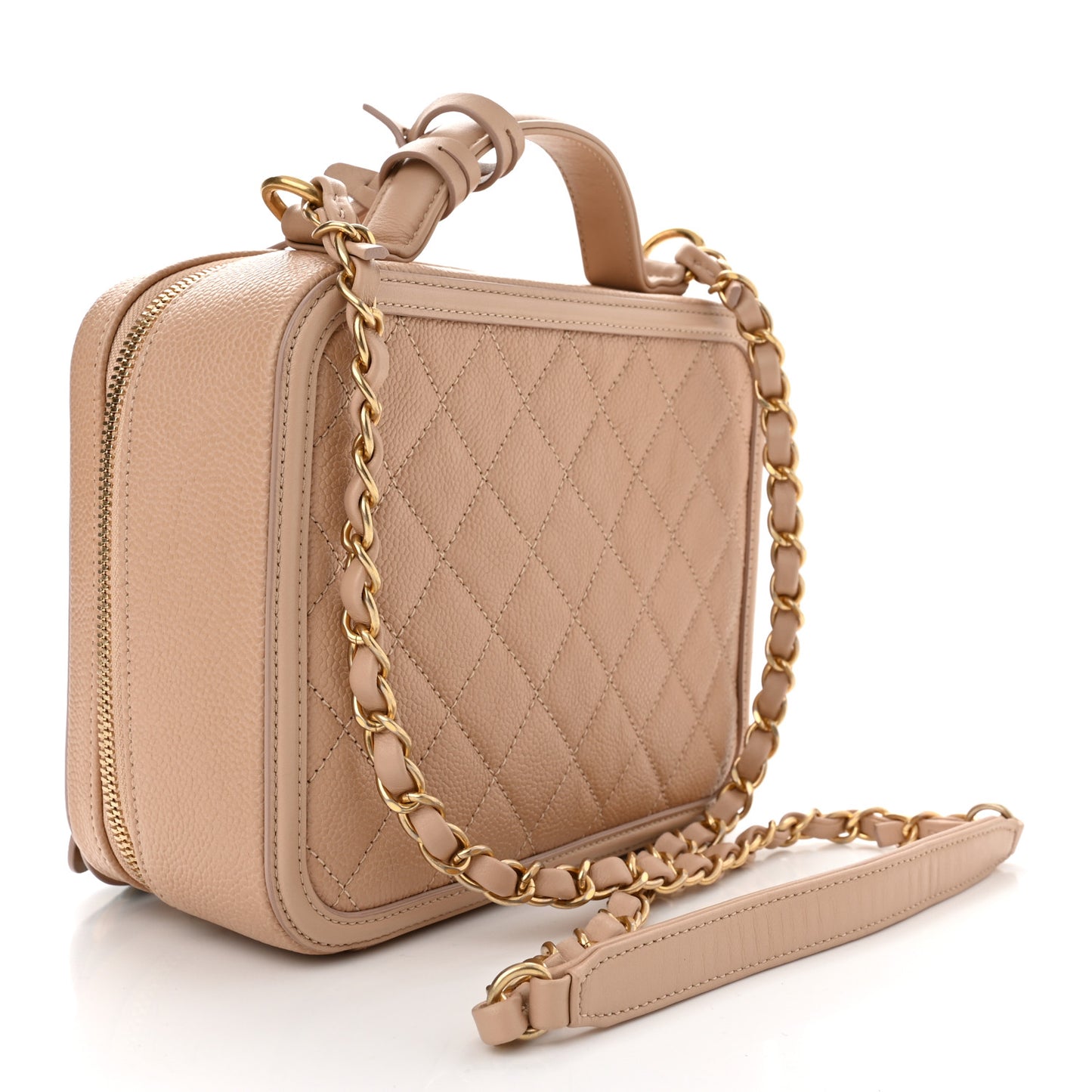 Caviar Quilted Medium CC Filigree Vanity Case Beige