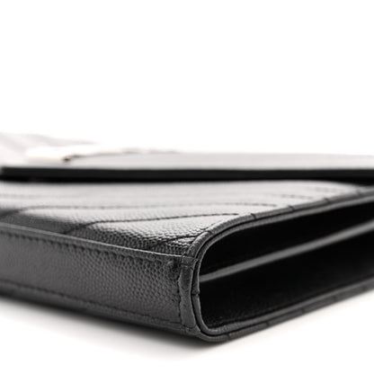 Saint Laurent Grain De Poudre Matelasse Chevron Monogram Chain Wallet Black 9 of 14