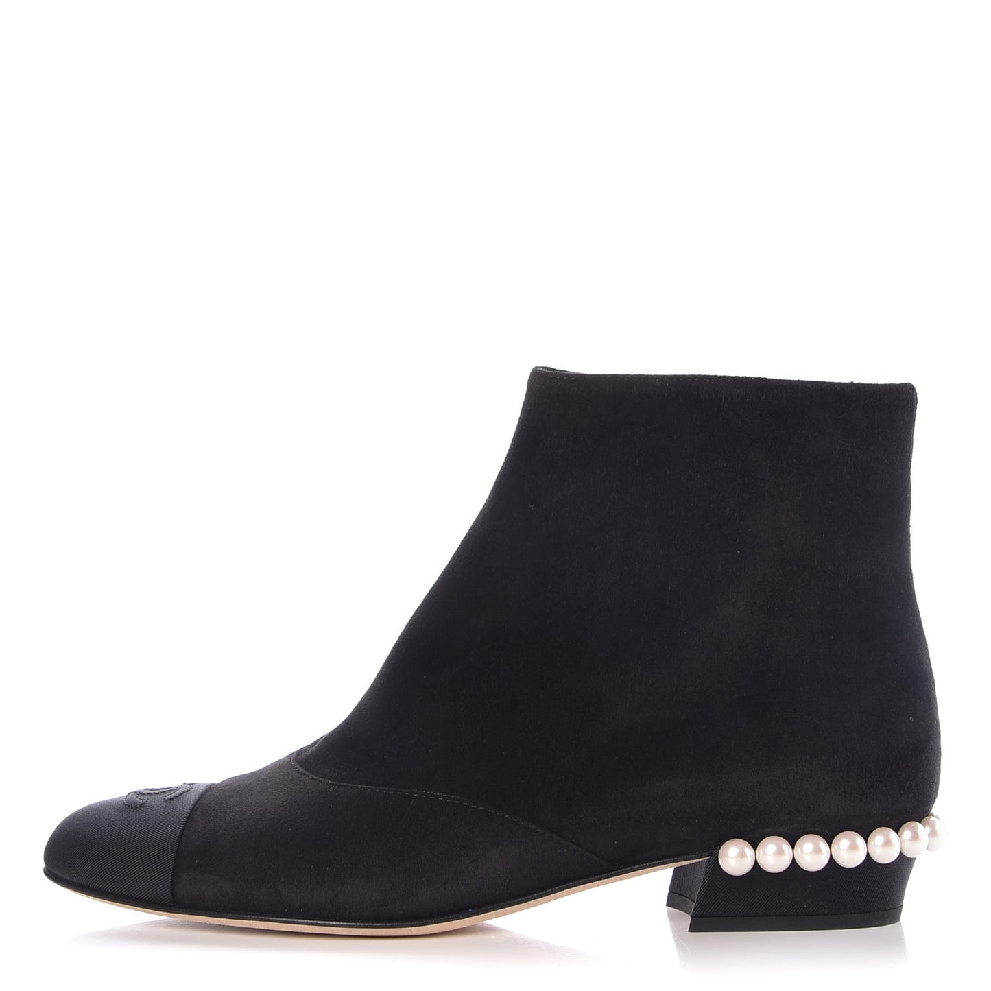 Suede Calfskin Pearl Cap Toe Short Boots 38 Black