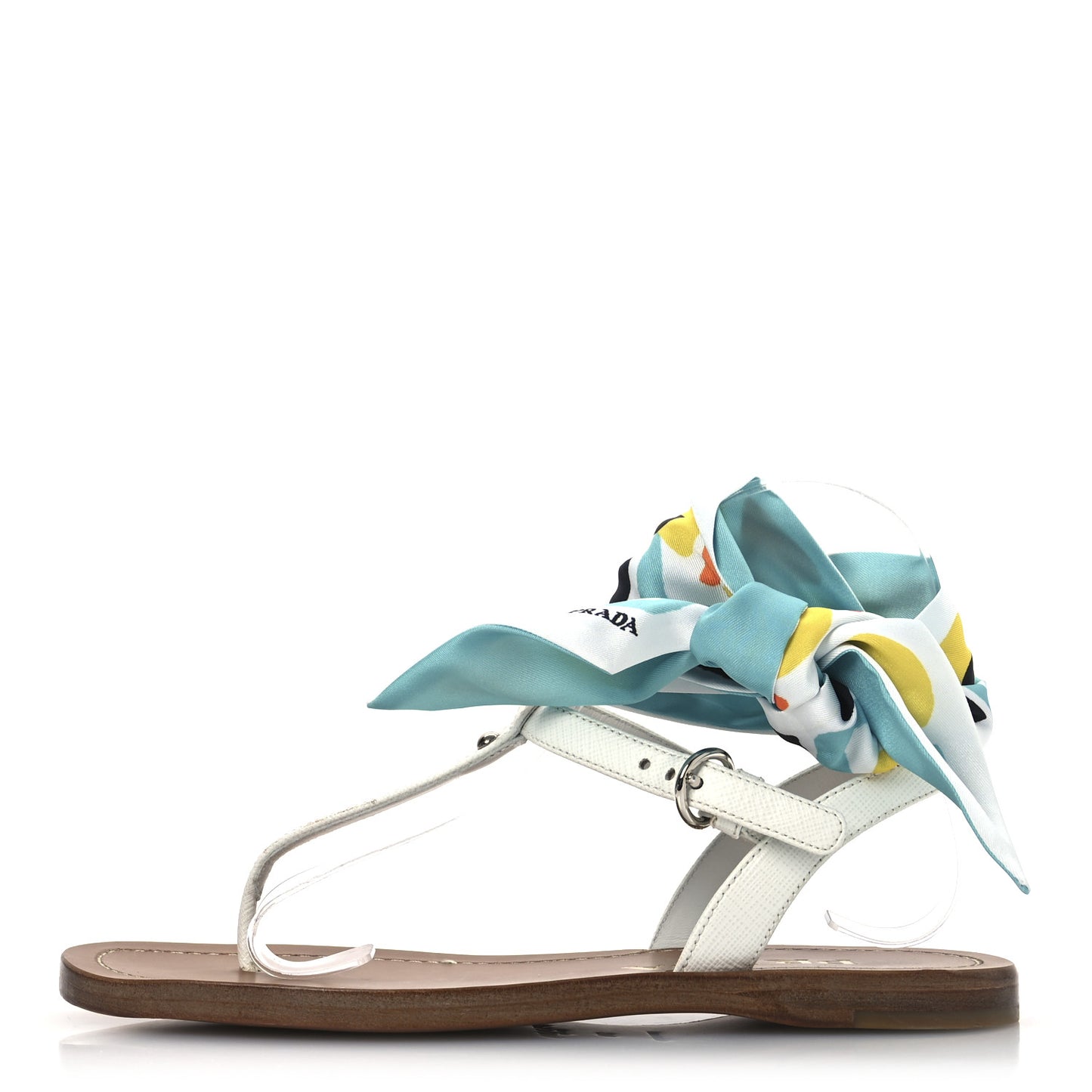 Saffiano Silk Tie Slingback Flat Thong Sandals 36 White