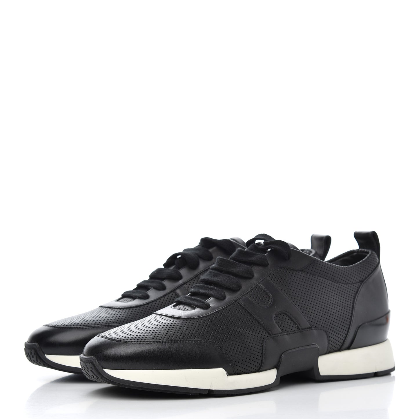 Calfskin Perforated Mens Starter Sneakers 45.5 Black