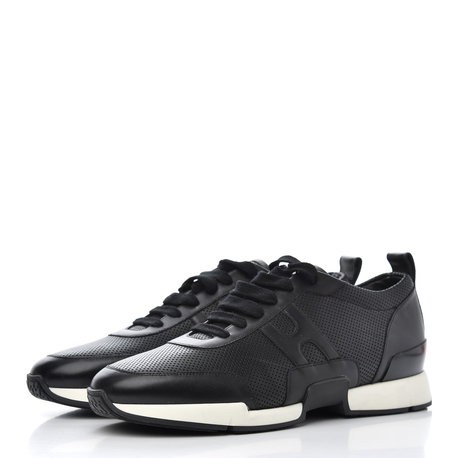 Hermes Calfskin Perforated Mens Starter Sneakers 45.5 Black 3 of 12
