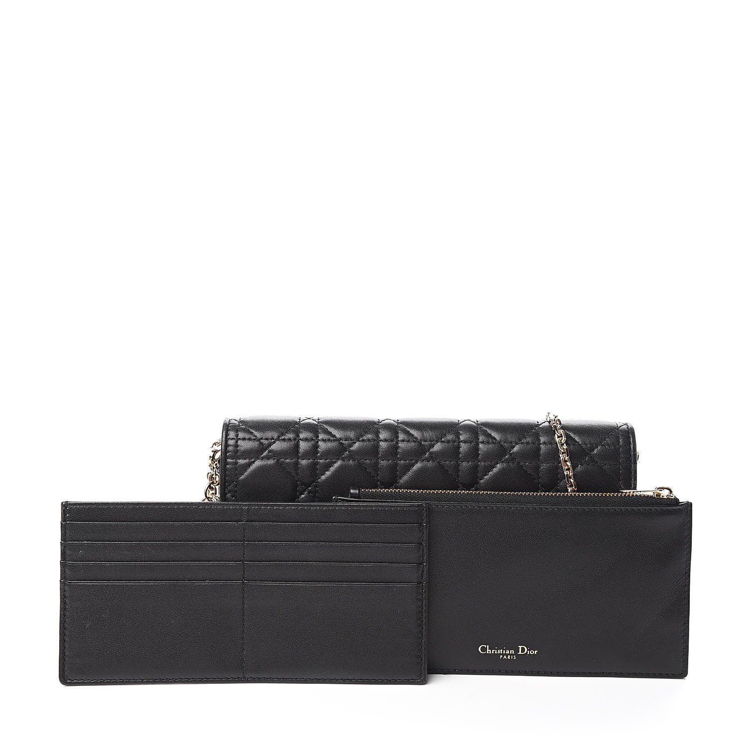 Christian Dior Lambskin Cannage Lady Dior Chain Wallet Black 11 of 11