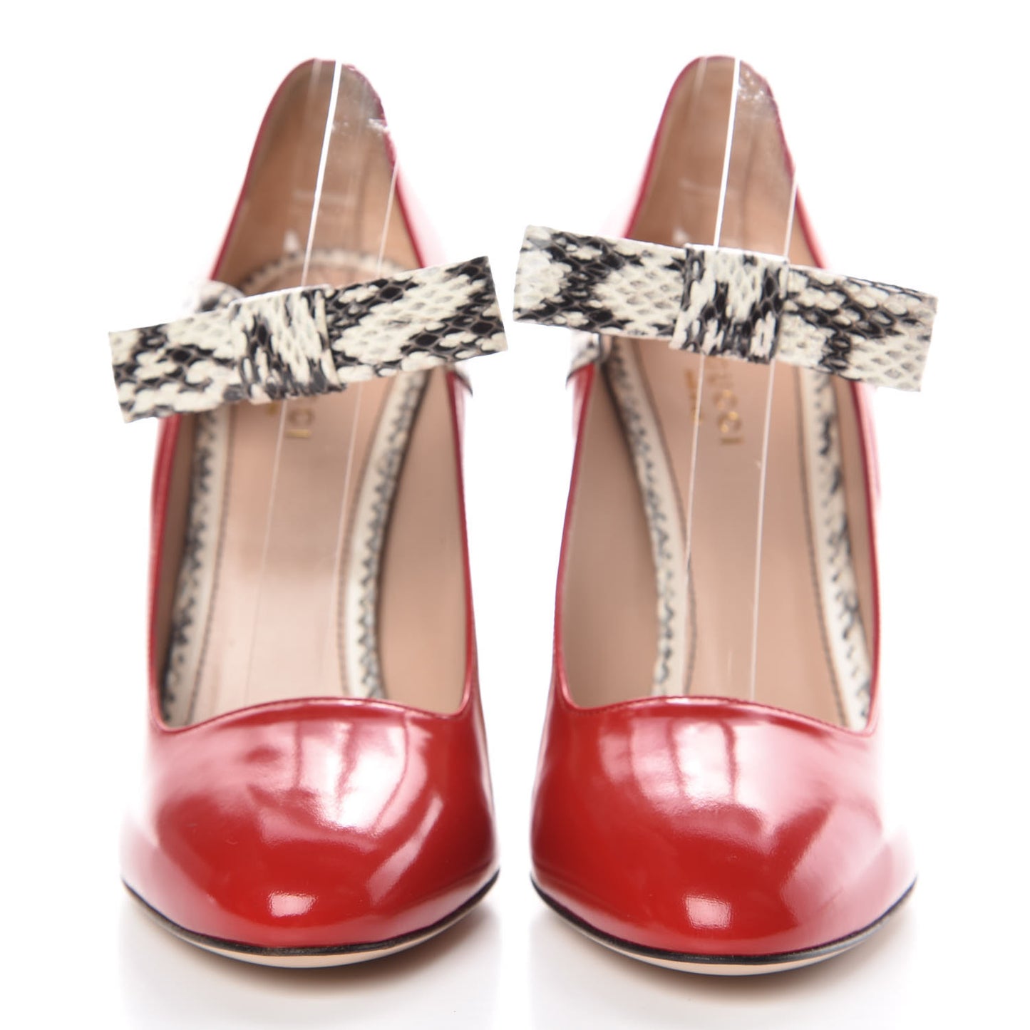 Polished Calfskin Elaphe Nimue Bow Mary Jane Pumps 38.5 Hibiscus Red Roccia