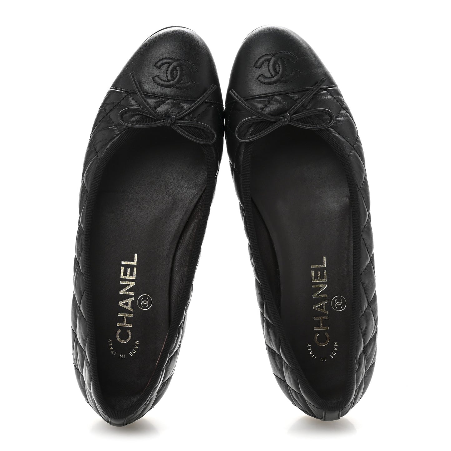 Aged Calfskin Quilted CC Cap Toe Ballerina Flats 37.5 Black