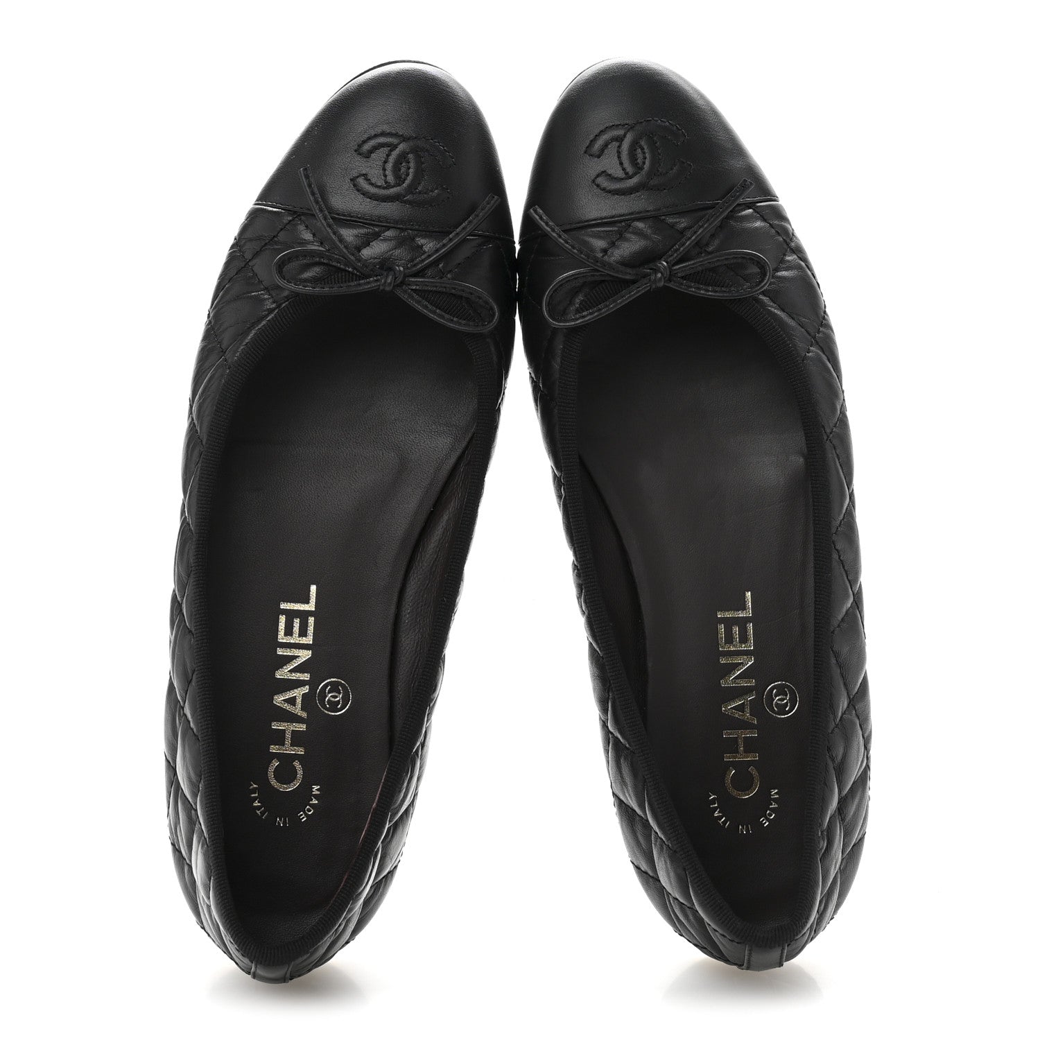 Chanel Aged Calfskin Quilted CC Cap Toe Ballerina Flats 37.5 Black 2 of 10