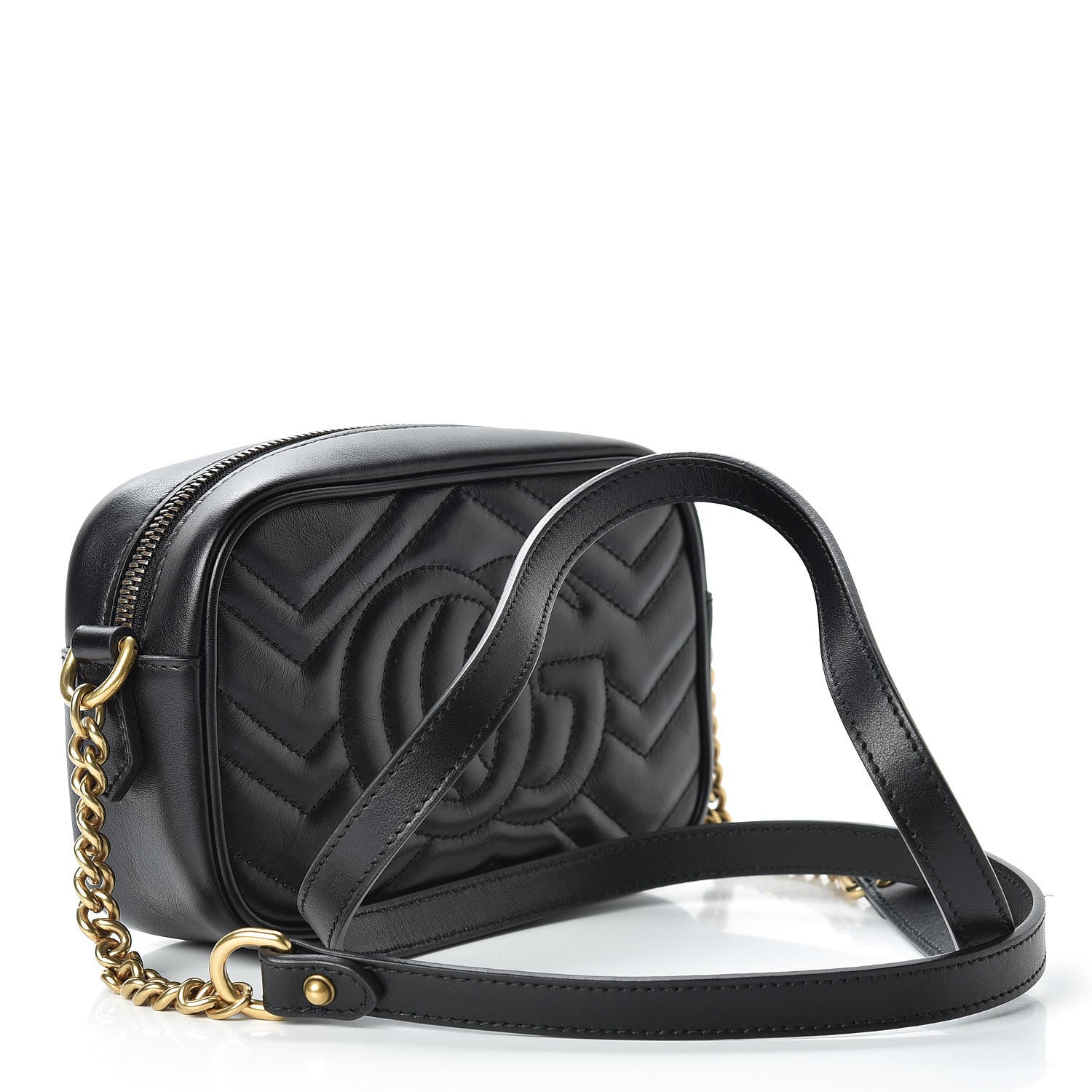 Gucci Calfskin Matelasse Mini GG Marmont Chain Shoulder Bag Black 3 of 10