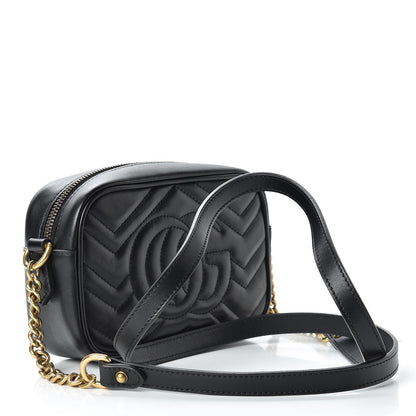 Gucci Calfskin Matelasse Mini GG Marmont Chain Shoulder Bag Black 3 of 10