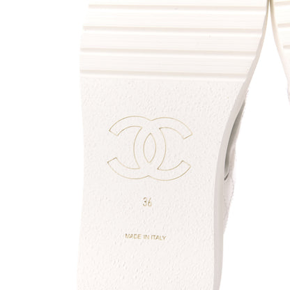 Chanel Goatskin Fabric Gladiator Sandals 36 White Light Grey Navy Blue 7 of 9