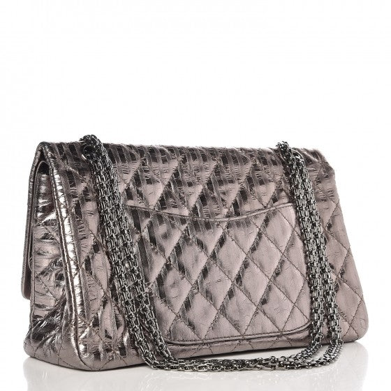 Metallic Calfskin Striped 2.55 Reissue 227 Silver