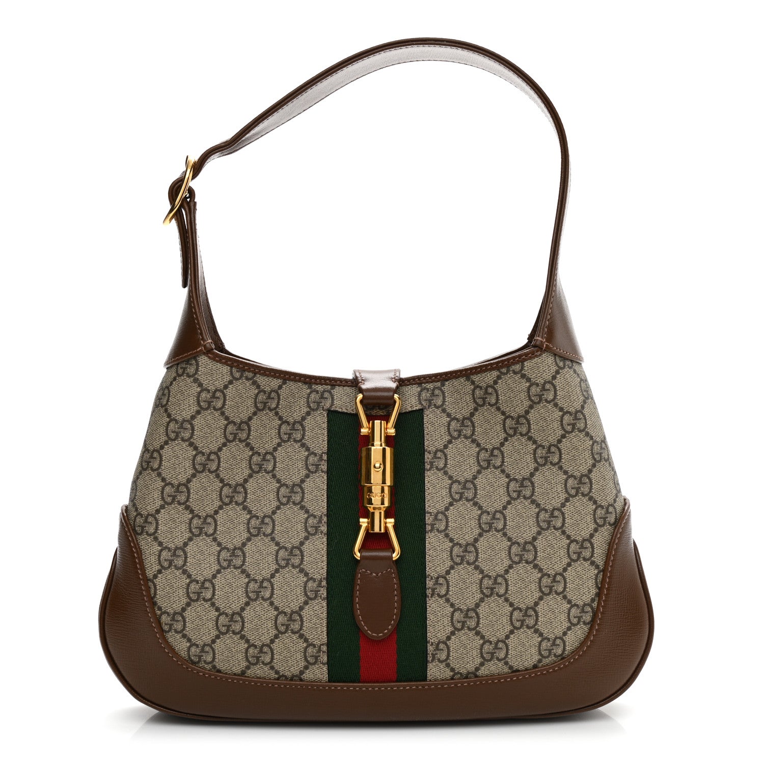 Gucci GG Supreme Monogram Azalea Calfskin Web Small Jackie 1961 Hobo Beige Ebony Brown Sugar 1 of 9